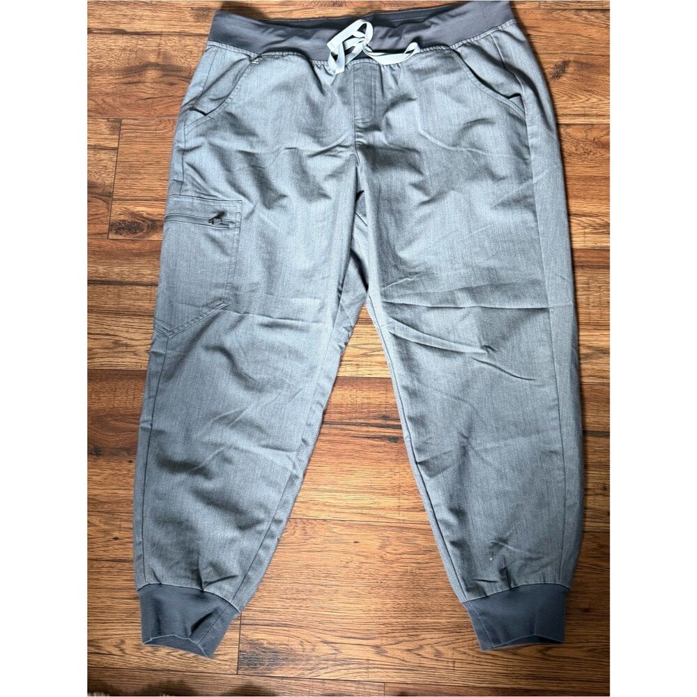 Figs Womens Gray Jogger Scrub Pants with Drawstring Waist Zip Pocket XXL Petite